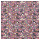 Dackel Hunde Vintage Blüten Auberginen Stoff (Muster)