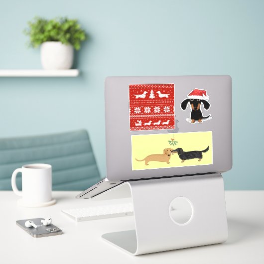 Dackel Hunde Weihnachten | Aufkleber für Dackeln (Laptop auf Schreibtisch)