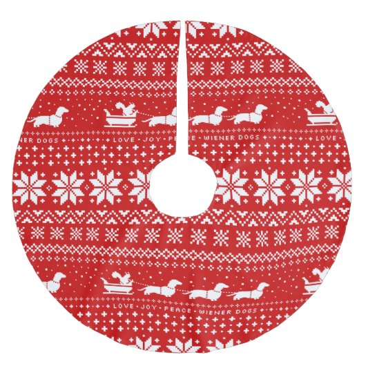 Dackel Hunde Weihnachtsmuster mit Eichhörnchen Polyester Weihnachtsbaumdecke (Vorderseite)