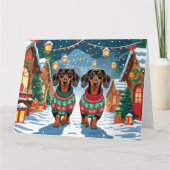Dackel Hunde Weihnachtsschneeferien Karte (Vorderseite)