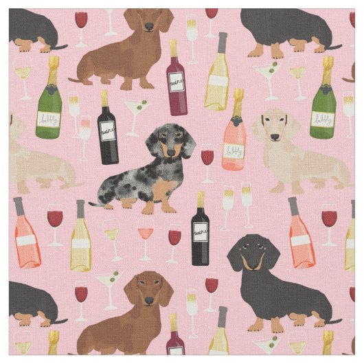 Dackel Hunde Weinliebhaber Rosa Stoff (Nahaufnahme)
