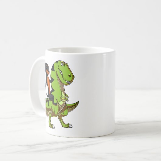 Dackel-HundeDackel, die T-Rex Dinosaurier reitet Kaffeetasse (Vorderseite Links)