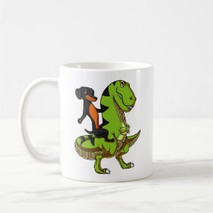Dackel-HundeDackel, die T-Rex Dinosaurier reitet Kaffeetasse