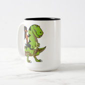 Dackel-HundeDackel, die T-Rex Dinosaurier reitet Zweifarbige Tasse (Vorderseite Links)