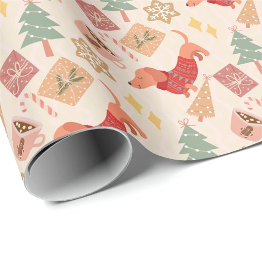 Dackel Hundeliebhaber Rettro Weihnachtsgeschenk Geschenkpapier (Rolleneckpunkt)