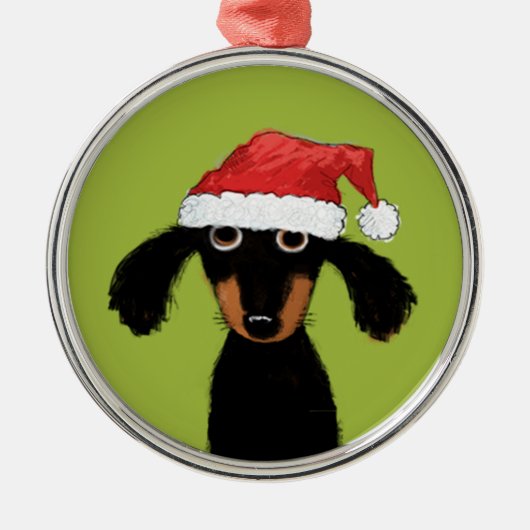 Dackel-Hundeweihnachten lustige Dackel-Sankt Silbernes Ornament (Vorne)
