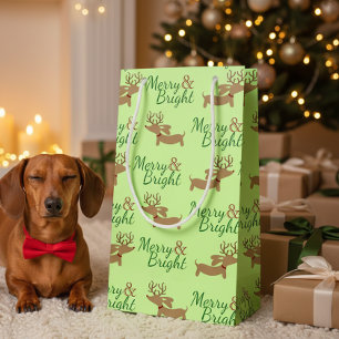 Dackel-Hundeweihnachtsgeschenk-Tasche fröhlich u. Kleine Geschenktüte