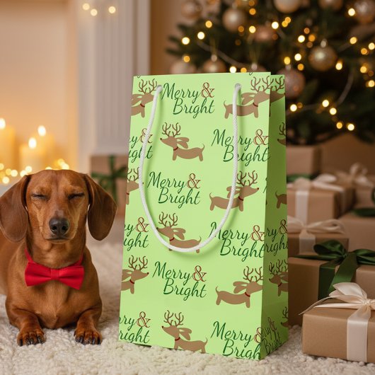 Dackel-Hundeweihnachtsgeschenk-Tasche fröhlich u. Kleine Geschenktüte