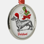 Dackel-Hut-Stechpalmen-Weihnachtsverzierung Ornament Aus Metall (Rechts)
