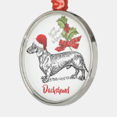 Dackel-Hut-Stechpalmen-Weihnachtsverzierung Ornament Aus Metall (Links)