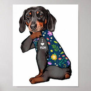 Dackel I Liebe Mama Tattoo Blume Hund _1 Poster