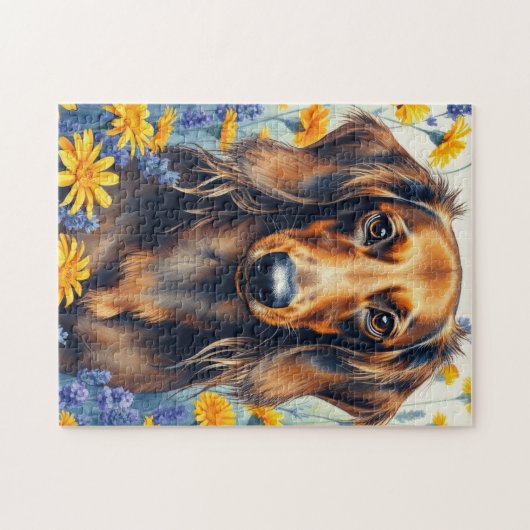 Dackel im Blumengarten Puzzle (Horizontal)