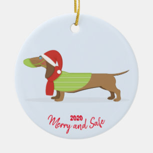 Dackel im Gesicht Maske Weihnachten 2020 Keramik Ornament