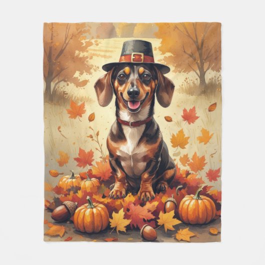 Dackel im Herbst lässt Erntedank Kunst Fleecedecke (Vorderseite)
