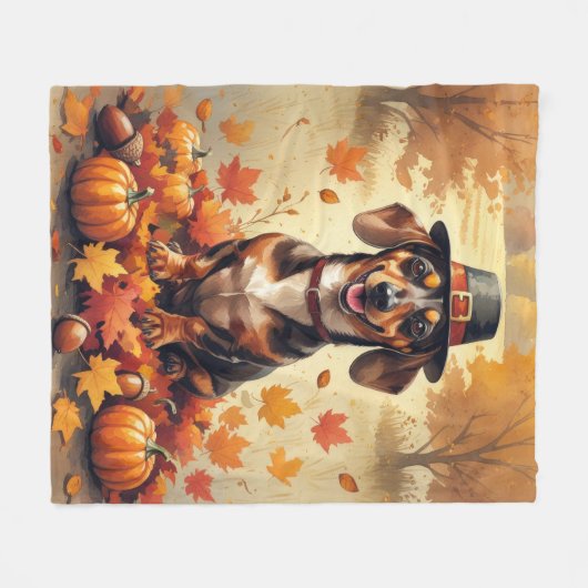 Dackel im Herbst lässt Erntedank Kunst Fleecedecke (Vorderseite (Horizontal))