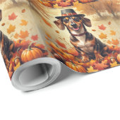 Dackel im Herbst lässt Erntedank Kunst Geschenkpapier (Rolleneckpunkt)