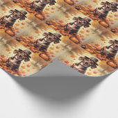 Dackel im Herbst lässt Erntedank Kunst Geschenkpapier (Ecke)