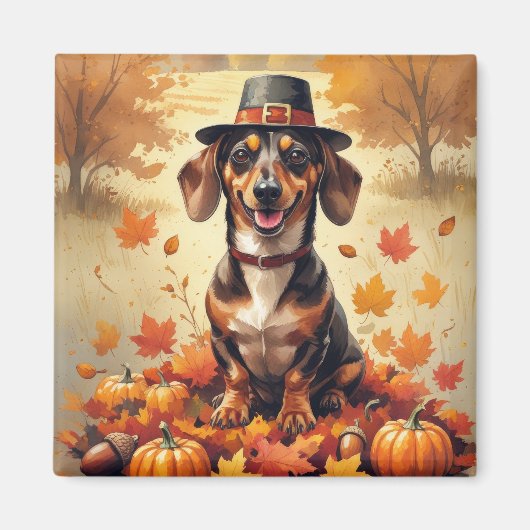 Dackel im Herbst lässt Erntedank Kunst Magnet (Vorne)