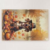 Dackel im Herbst lässt Erntedank Kunst Puzzle (Horizontal)