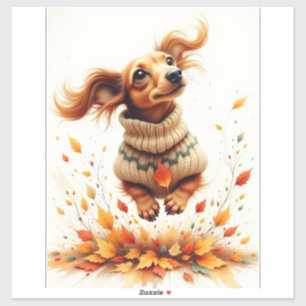 Dackel im Herbstlaub Aufkleber