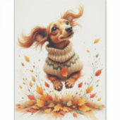 Dackel im Herbstlaub Aufkleber (Vorderseite)