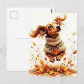 Dackel im Herbstlaub Postkarte (Vorne/Hinten)