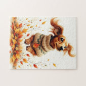 Dackel im Herbstlaub Puzzle (Horizontal)