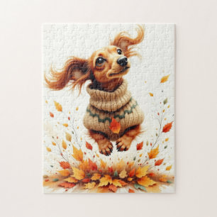 Dackel im Herbstlaub Puzzle
