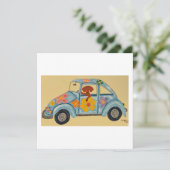 Dackel im Hippie-Auto Dankeskarte (Stehend Vorderseite)
