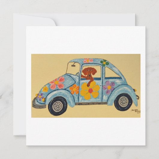 Dackel im Hippie-Auto Dankeskarte (Vorderseite)