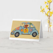 Dackel im Hippie-Auto Karte (Gelbe Blume)