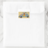 Dackel im Hippie-Auto Quadratischer Aufkleber (Tasche)