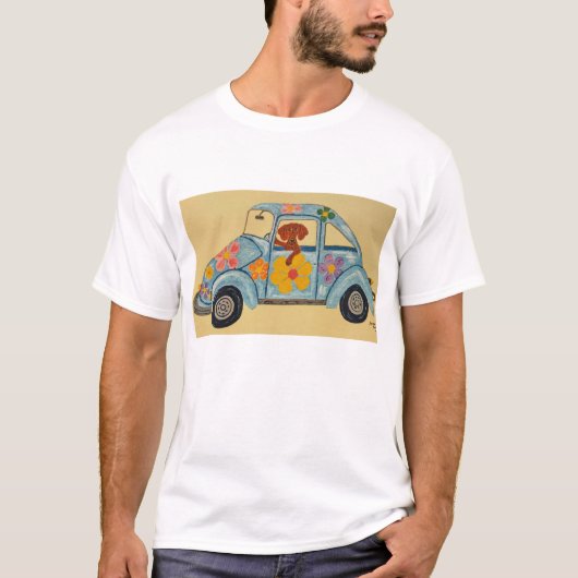 Dackel im Hippie-Auto T-Shirt (Vorderseite)