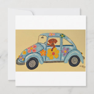 Dackel im Hippieauto Einladung