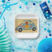 Dackel im Hippieauto Pappteller (Party)