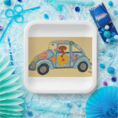 Dackel im Hippieauto Pappteller (Party)