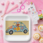 Dackel im Hippieauto Pappteller (Party)