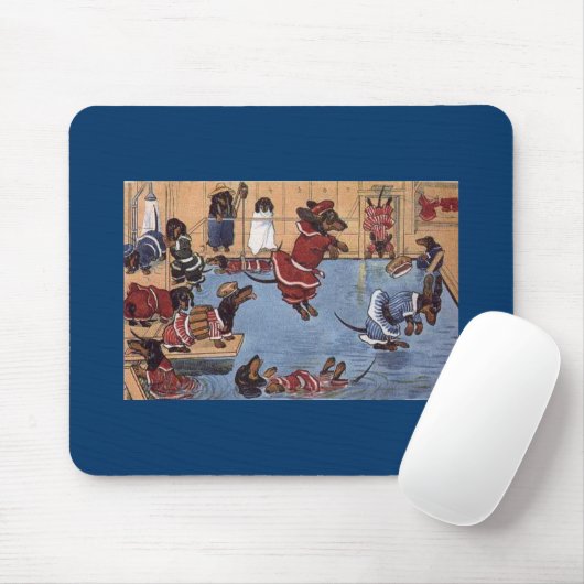 Dackel im Pool Vintages Mousepad (Mit Mouse)