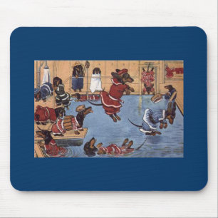 Dackel im Pool Vintages Mousepad