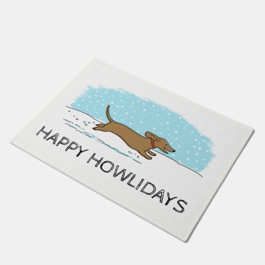 Dackel im Schneeurlaub | NIEDLICH Fußmatte (Schrägansicht)