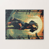 Dackel im Wald bei Sonnenuntergang Puzzle (Horizontal)