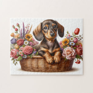 Dackel in Blumen Puzzle