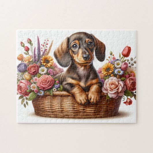 Dackel in Blumen Puzzle (Horizontal)