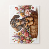 Dackel in Blumen Puzzle (Vertikal)