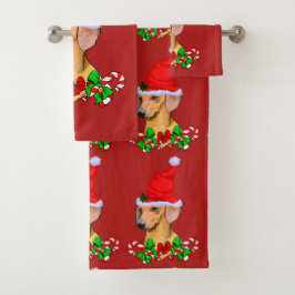 Dackel in der Weihnachtsmannmütze Weihnachten Badhandtuch Set