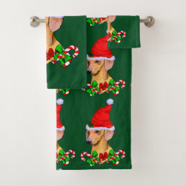 Dackel in der Weihnachtsmannmütze Weihnachten Badhandtuch Set