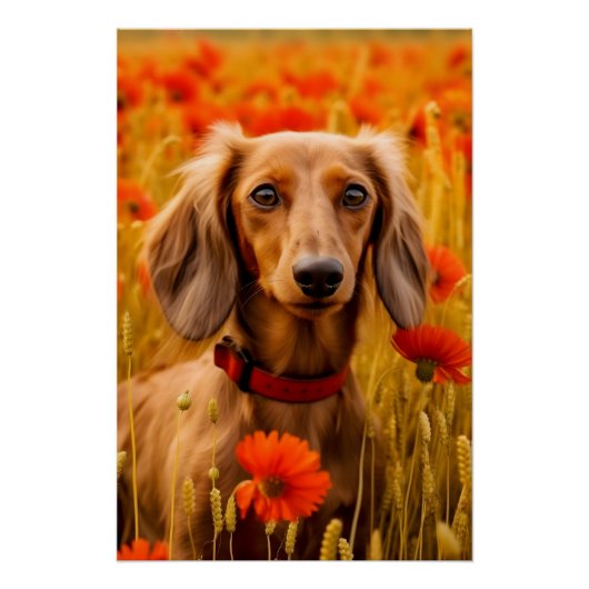 Dackel in einem Bereich von Blume Poster (Vorderseite)