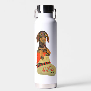 Dackel in einem Weihnachtsfeiertag im Weihnachtsma Trinkflasche