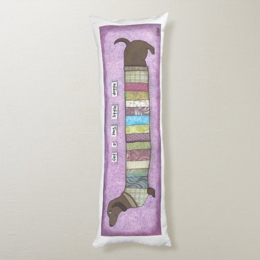 Dackel in einer Strickjacke - lustiges Seitenschläferkissen (Rückseite (Vertikal))