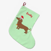 Dackel in einer Weihnachtsmannmütze Großer Weihnachtsstrumpf (Vorderansicht (hängend))